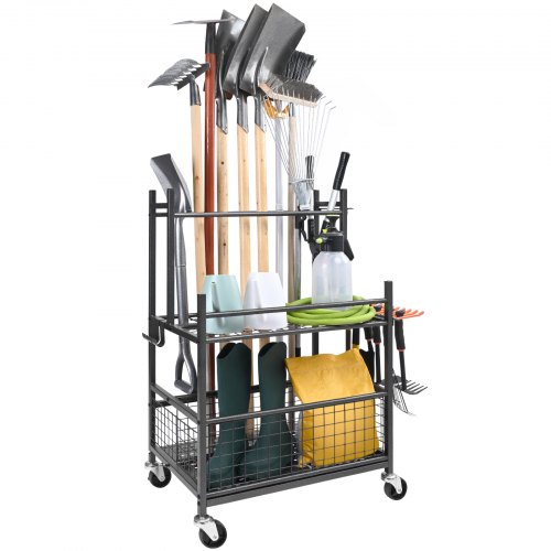Garden Tool Organizer, 16 Slots with Hooks, Yard Tool Tower Rack with Wheels for Garage Organization and Storage, Hold Long-Handled Tool/Rake/Broom, Metal Tool Stand Holder for Shed, Outdoor - Image 1
