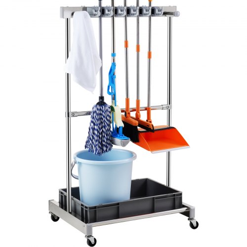 Garden Tool Organizer, 10 Slots with Hooks, Yard Tool Tower Rack with Wheels for Garage Organization and Storage, Hold Long-Handled Tool/Rake/Broom, Metal Tool Stand Holder for Shed, Outdoor - Image 1