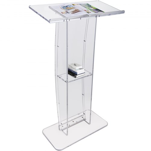 Acrylic Podium, 47" Tall, Clear Acrylic Podium Stand with Wide Reading Surface & Storage Shelf, Floor-standing Clear Pulpits Acrylic for Church Office School - Image 1