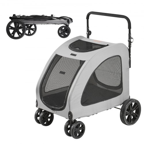 Pet Stroller, 4 Wheels Dog Stroller Rotate with Brakes, 160lbs Weight Capacity, Puppy Stroller with Breathable Mesh Windows and Height-Adjustable Height, for Medium and Large Dogs, Dark Grey - Image 1