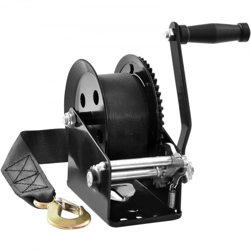 Hand Winch, 1600 lbs Pulling Capacity, Boat Trailer Winch Heavy Duty Rope Crank with 33 ft Polyester Strap and Two-Way Ratchet, Manual Operated Hand Crank Winch for Trailer, Boat or ATV Towing - Image 1