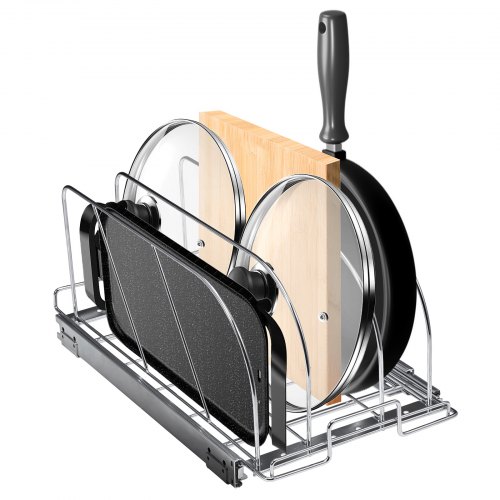 Pan and Pot Rack, Expandable Pull Out Under Cabinet Organizer, Cookie Sheet Baking Pans tray Organization, Adjustable Wire Dividers, Steel Lid Holder for Kitchen Cabinet & Pantry Storage, 12.5"W - Image 1
