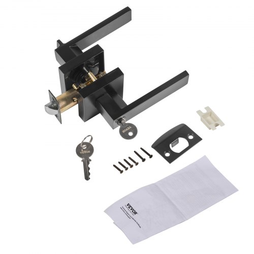 Entry Lever Door Handle, 1 Pc Black Entry Knob, Lock And Key Locking Lever Set, Contemporary Square Door Lever, Reversible For Right And Left Sided Doors, 45?? Rotation To Open, For Front Door - Image 1