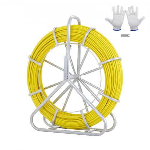Fish Tape Fiberglass, 425 Ft, 1/4 Inch, Duct Rodder Fishtape Wire Puller, Cable Running Rod With Steel Reel Stand, 3 Pulling Heads, Fishing Tools For Walls And Electrical Conduit, Non Conductive - Image 1