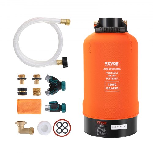 RV Water Softener, 16,000 Grain Portable Water Softener, with 3/4" Brass Fittings and 42" Hose, Soften Hard Water Filter System for RVs, Trailers, Boats, Mobile Car Washing, Pressure Washing - Image 1