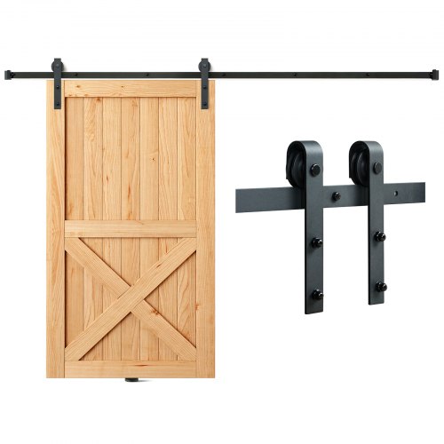 8Ft Sliding Barn Door Hardware Kit, 330Lbs Loading Heavy Duty Barn Door Track Kit For Single Door, Fit 3.7 4.3Ft Wide And 1.3" 1.8" Thick Door Panel, With Smooth & Silent Pulley (J Shape) - Image 1