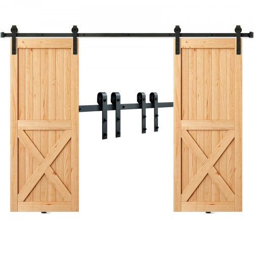 8Ft Sliding Barn Door Hardware Kit, 330Lbs Heavy Duty Barn Door Track Kit For Double Doors, Fit 3.7 4.3Ft Total Wide And 1.3" 1.8" Thick 2 Door Panel, With Smooth & Silent Pulley (J Shape) - Image 1