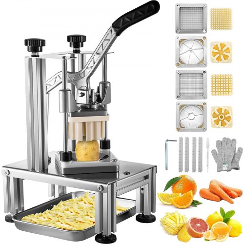 Commercial French Fry Cutter With 4 Replacement Blades, 1/4? & 3/8? Blade Easy Dicer Chopper, 6 Wedge Slicer & 6 Wedge Apple Corer, Lemon Potato Cutter For French Fries With Tray And Handle - Image 1