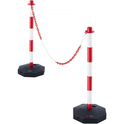 Adjustable Traffic Delineator Post Cones, 2 Pack, Traffic Safety Delineator Barrier with Fillable Base 8FT Chain, for Traffic Control Warning Parking Lot Construction Caution Roads, Red & White - Image 1