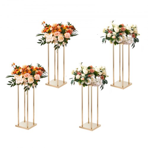 4PCS Gold Metal Column Wedding Flower Stand, 23.6inch /60cm High With Metal Laminate, Vase Geometric Centerpiece Stands, Cylindrical Floral Display Rack for Events Reception, Party Road Leads - Image 1