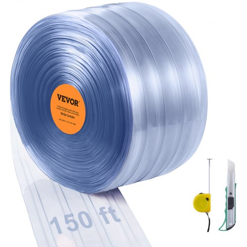 Strip Curtain, 150' Length X 8" Width X 0.08" Thickness, Clear Ribbed Pvc Curtain Strip Door Bulk Roll, Plastic Door Strips For Doorways Of Supermarket, Garage, Warehouse, Barn, Pet Animal House - Image 1