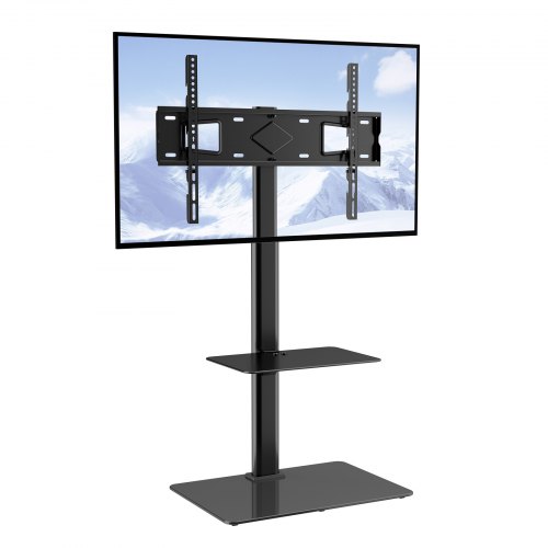 Tv Stand Mount, Swivel Tall Tv Stand For 32 To 65 Inch Tvs, Height Adjustable Portable Floor Tv Stand With Tempered Glass Base For Bedroom, Living Room - Image 1