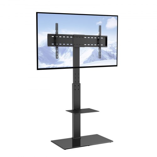 Tv Stand Mount, Swivel Tall Tv Stand For 32 To 85 Inch Tvs, Height Adjustable Portable Floor Tv Stand With Tempered Glass Base For Bedroom, Living Room - Image 1
