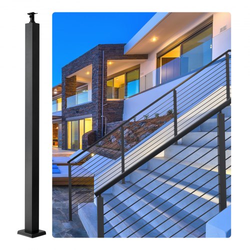 Cable Rail Post, 42 X 1.97 X 1.97", Level Deck Stair Post, Cable Handrail Post Stainless Steel Brushed Finishing Deck Railing Diy Picket Without Hole Stair Railing Kit With Mount Bracket Black - Image 1
