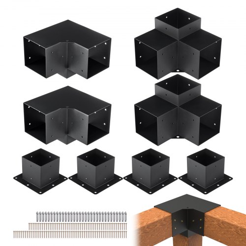 Pergola Bracket Kit 6''x6''(Inner Size 5.6x5.6), 8pcs 3-Way Heavy Duty Corner Bracket Woodworks DIY Post Base, Easy Installation Wooden Beams for Gazebos, Patio Pergolas, Log Cabin Outdoor Pergola Hardware - Image 1