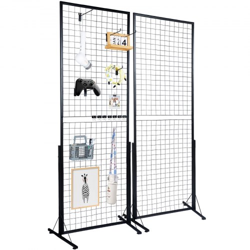 2' X 5.6' Grid Wall Panels Tower, 2 Packs Wire Gridwall Display Racks With T Base Floorstanding, Double Side Gridwall Panels For Art Craft Shows, Retail Display With Extra Clips And Hooks - Image 1