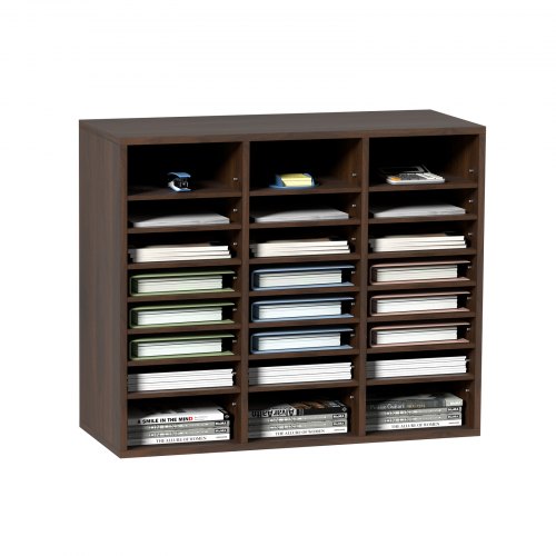 Literature Organizers, 24 Compartments Office Mailbox With Adjustable Shelves, Wood Literature Sorter 29X12X24.4 Inches For Office, Home, Classroom, Mailrooms Organization, Epa Certified, Brown - Image 1