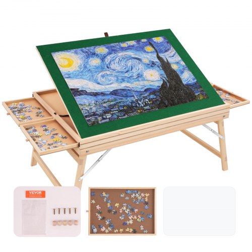 1500 Piece Puzzle Table with Folding Legs, 4 Drawers and Cover, 32.7"x24.6" Wooden Jigsaw Puzzle Plateau, Adjustable 3-Tilting-Angle Puzzle Board, Puzzle Storage System for Adults, Gift for Mom - Image 1