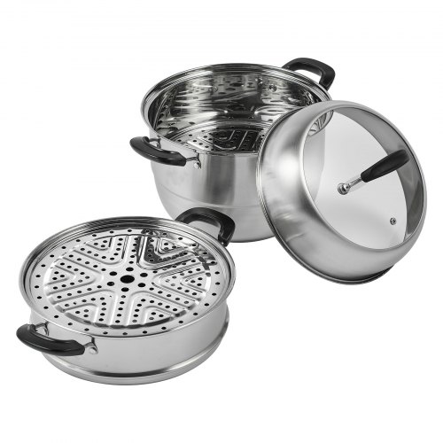 Steamer Pot 11In/28Cm, 3 Tier Steamer Pot For Cooking With 8.5Qt Stock Pot, Vegetable Steamer & 2 Steaming Tray, Food Grade 304 Stainless Steel Food Steamer Cookware For Gas Electric Stove Grill - Image 1