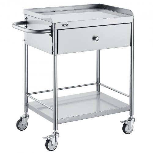 ??Medical Cart, 2 Layers??Stainless Steel Cart??220 Lbs Weight Capacity,????Lab Utility Cart??With 360?? Silent Wheels And A Drawer For Lab, Clinic,??Kitchen, Salon - Image 1