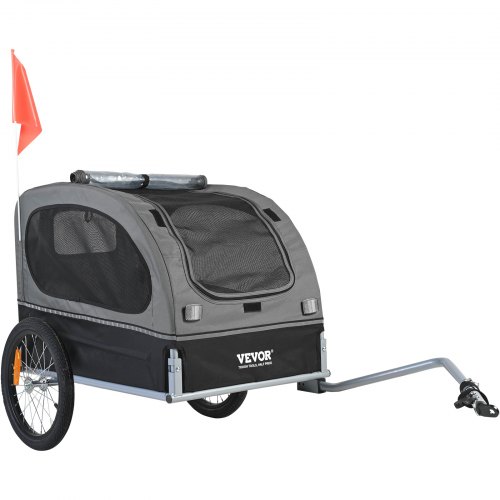 Dog Bike Trailer, Supports Up To 88 Lbs, Pet Cart Bicycle Carrier, Easy Folding Frame With Quick Release Wheels, Universal Bicycle Coupler, Reflectors, Flag, Collapsible To Store, Black/Gray - Image 1