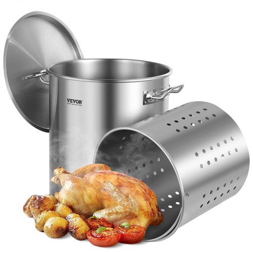 Stainless Steel Stockpot, 42 Quart Large Cooking Pots, Cookware Sauce Pot With Strainer, Lid, And Handle, Heavy Duty Commercial Grade Stock Pot, Sanding Treatment, For Large Groups Events Silver - Image 1