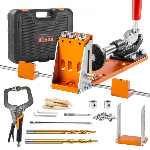 Pocket Hole Jig Kit, 34 Pcs Pocket Hole Jig System With 11" C Clamp, Fixture, Step Drills, Wrenches, Drill Stop Rings, Square Drive Bits, Toolbox, For Diy Carpentry Projects, Adjustable - Image 1