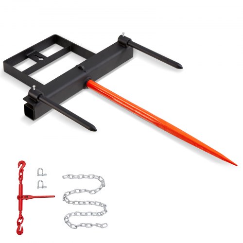 39" Hay Spear, Bale Spears 1600lbs Loading Capacity, Skid Steer Loader Tractor Bucket Attachment with 2pcs 17.5" Stabilizer Spears and 60" Chain, Quick Attach Spike Forks - Image 1