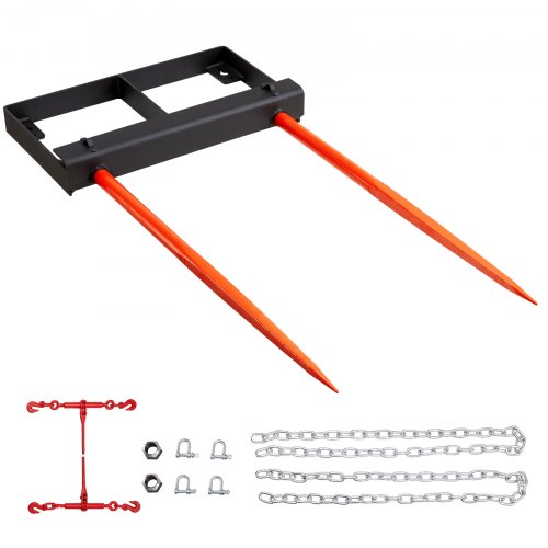 49" Hay Spear, Bale Spears 3000lbs Loading Capacity, Skid Steer Loader Tractor Bucket Attachment with 2pcs 17.5" Stabilizer Spears and 60" Chain, Quick Attach Spike Forks - Image 1