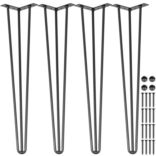Hairpin Table Legs 16 Inch Black Set Of 4 Desk Legs Each 220Lbs Capacity Hairpin Desk Legs 3 Rods For Bench Desk Dining End Table Chairs Carbon Steel Diy Table Legs Heavy Duty Furniture Legs - Image 1