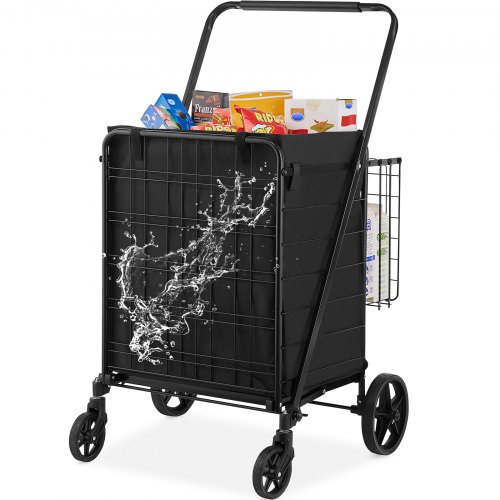 Folding Shopping Cart With Removable Waterproof Liner, 330Lbs Large Capacity Jumbo Grocery Cart With Dual Basket, 360?? Swivel Wheels, Dense Metal Mesh Base, Heavy Duty Utility Cart For Shopping - Image 1