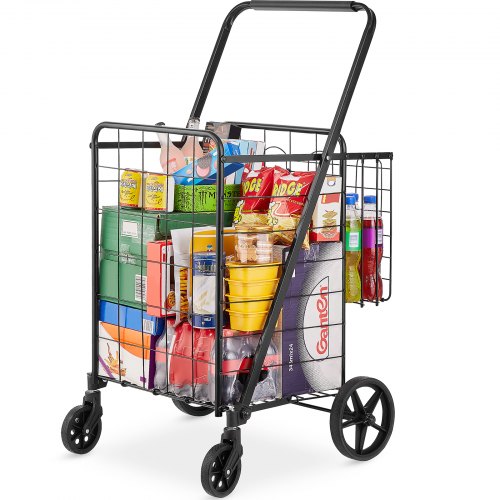 Folding Shopping Cart, Jumbo Grocery Cart With Double Baskets, 360?? Swivel Wheels, Heavy Duty Utility Cart, 110 Lbs Large Capacity Utility Cart For Laundry, Shopping, Grocery, Luggage - Image 1