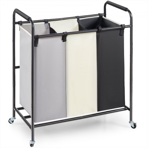 3 Section Laundry Basket, Heavy Duty Laundry Hamper Storage Organizer, Laundry Sorter Cart With Heavy Duty Lockable Wheels For Dirty Clothes In Laundry Room Bedroom - Image 1
