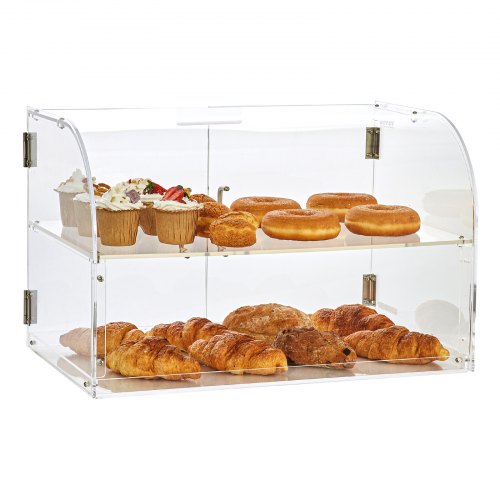 Pastry Display Case, 2-Tier Commercial Countertop Bakery Display Case, Acrylic Display Box with Rear Door Access & Removable Shelves, Keep Fresh for Donut Bagels Cake Cookie, 22"x14"x14" - Image 1