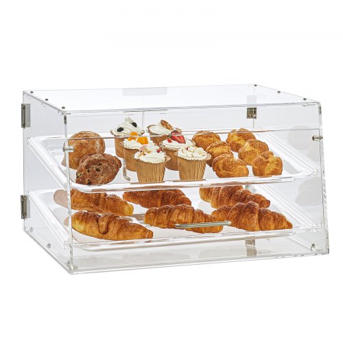 Pastry Display Case, 2-Tier Commercial Countertop Bakery Display Case, Acrylic Display Box with Rear Door Access & Removable Shelves, Keep Fresh for Donut Bagels Cake Cookie, 20.7"x13.2"x11.9" - Image 1