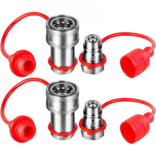 Spherical Face Hydraulic Couplers 3/8??? Body 3/8??? Npt Thread, Skid Steer Quick Connect Couplings, 4061 Psi Hydraulic Fittings, 2 Sets Hydraulic Couplers With Dust Caps For Bobcat Case (Iso - Image 1