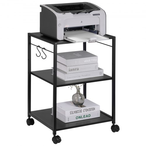 Printer Stand, Height Adjustable 3 Tier Printer Stand, Printer Cart With Storage Shelves And Hooks For Printer, Scanner, Fax, Home Office Use, Epa Certified, Black - Image 1