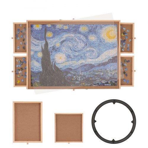 1000 Piece Puzzle Board with 6 Drawers and Cover, 29"x21.6" Rotating Wooden Jigsaw Puzzle Plateau, Portable Puzzle Accessories for Adults, Puzzle Organizer & Puzzle Storage System, Gift for Mom - Image 1