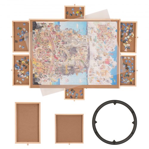 1500 Piece Puzzle Board with 6 Drawers and Cover, 32.7"x24.6" Rotating Wooden Jigsaw Puzzle Plateau, Portable Puzzle Accessories for Adult, Puzzle Organizer & Puzzle Storage System, Gift for Mom - Image 1