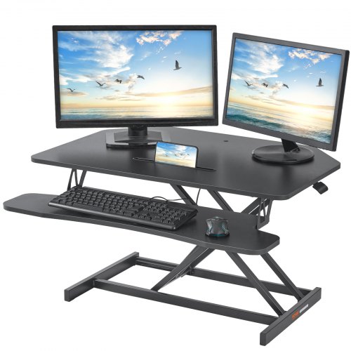 Standing Desk Converter, Two Tier Stand Up Desk Riser, 36 Inch Large Sit To Stand Desk Converter, 5.5 20.1 Inch Adjustable Height, For Monitor, Keyboard & Accessories Used In Home Office - Image 1