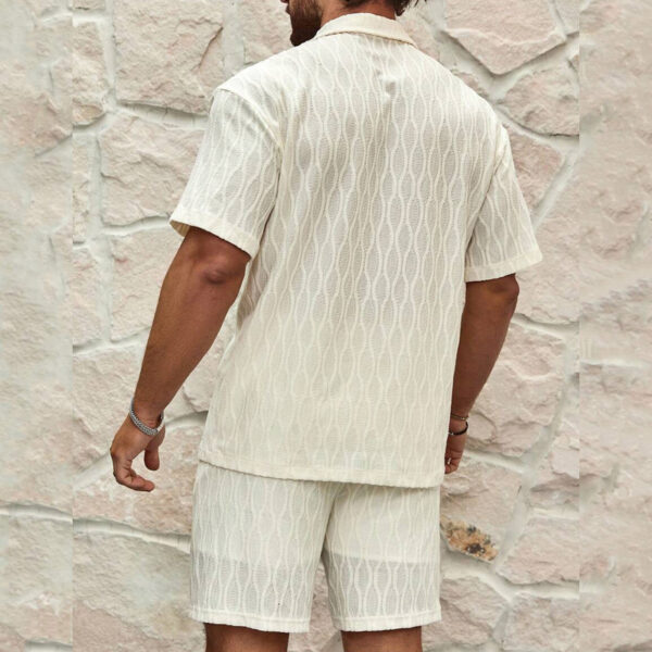 Men Tracksuits Summer Fashion Solid Loose Casual Two Pieces Lapel Button Shirt Shorts Beach Holiday All Match Outfits Male - Image 3