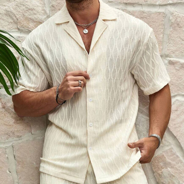 Men Tracksuits Summer Fashion Solid Loose Casual Two Pieces Lapel Button Shirt Shorts Beach Holiday All Match Outfits Male - Image 4