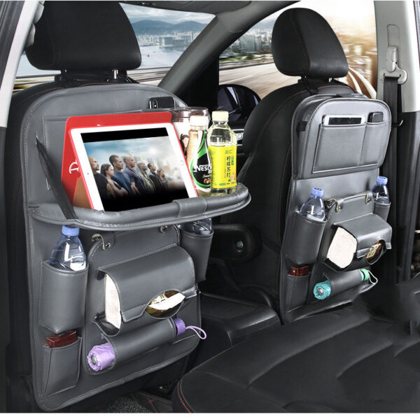 Pu Leather Car Storage Bag Multifunction Seat Back Tray Hanging Bag Waterproof Car Organizer Automotive Interior Accessories - Image 3