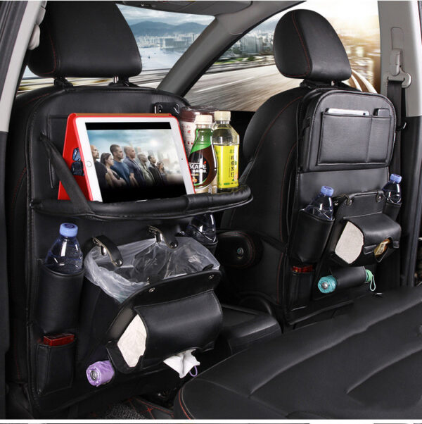 Pu Leather Car Storage Bag Multifunction Seat Back Tray Hanging Bag Waterproof Car Organizer Automotive Interior Accessories - Image 5