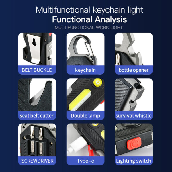 Multifunctional Led Light Charging Emergency Light Convenient Keychain Work Light Cob High Brightness Maintenance Light Outdoor Camping - Image 3