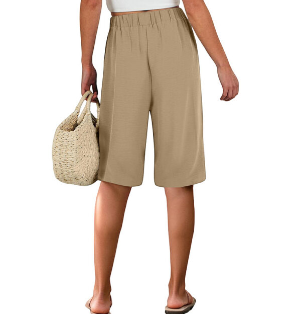 Summer Elastic Waist Pure Color Tied Loose Casual Cropped Pants - Image 10