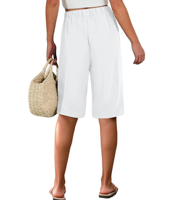 Summer Elastic Waist Pure Color Tied Loose Casual Cropped Pants - Image 9