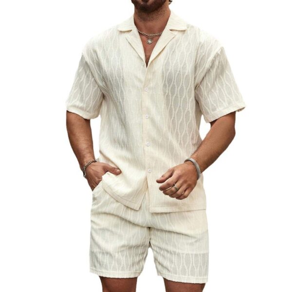Men Tracksuits Summer Fashion Solid Loose Casual Two Pieces Lapel Button Shirt Shorts Beach Holiday All Match Outfits Male - Image 6