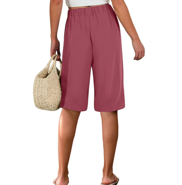 Summer Elastic Waist Pure Color Tied Loose Casual Cropped Pants - Image 8