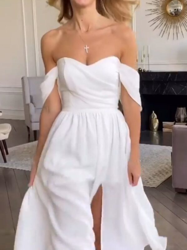 New European And American Chiffon Off Shoulder Short Sleeve Large Swing Dress - Image 4